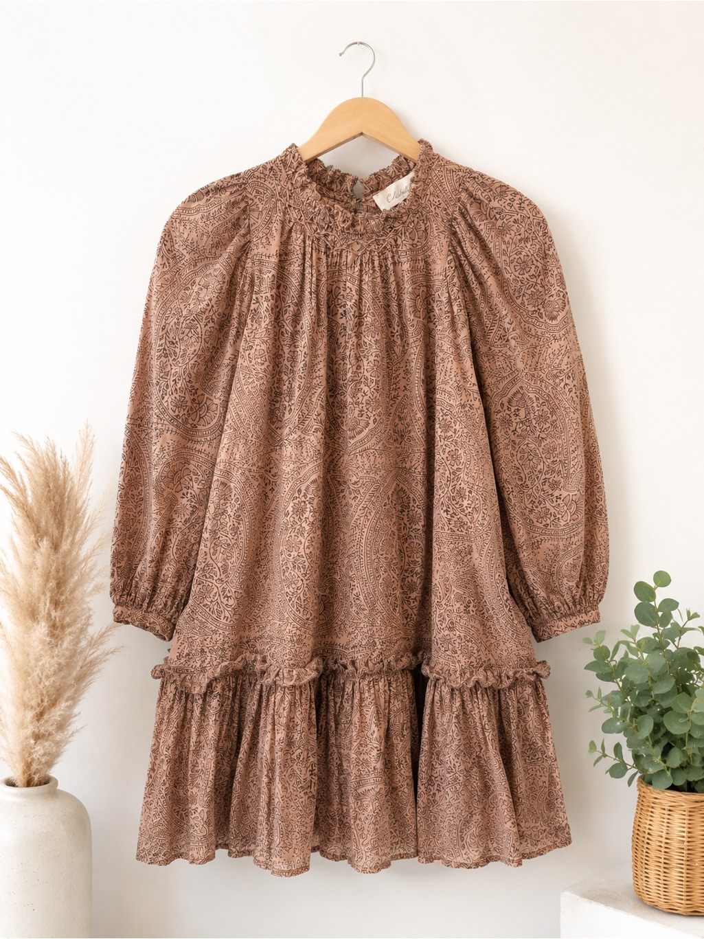 Cleobella Paisley Ruffle Mini Dress Boho Long Sleeve Xs
